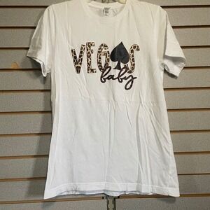 Vegas Baby Graphic T-Shirt Bella+Canvas White Leopard Spades Women's M
